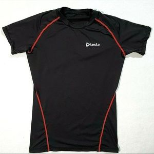 TESLA | Men’s Fitted Moisture Wicking T-shirt | Black & Red | Size M